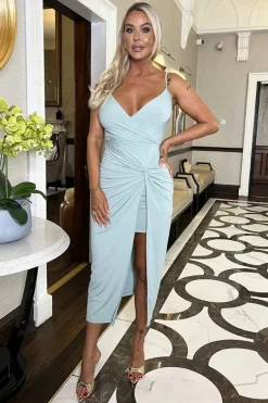 Duck Egg Strappy Wrap Top Knot Skirt Midi Dress