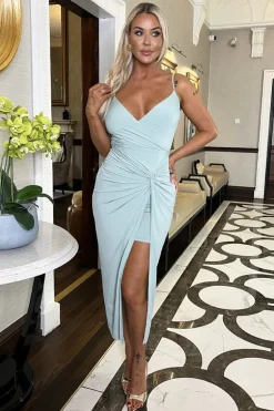 Duck Egg Strappy Wrap Top Knot Skirt Midi Dress