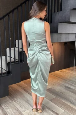 Duck Egg Wrap Top Gathered Skirt Midi Dress