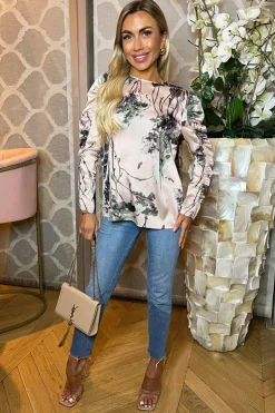 Dusty Pink Printed Ruched Sleeve Top