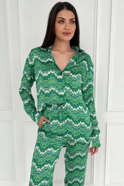 Green Abstract Printed Long Sleeve Shirt