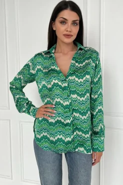 Green Abstract Printed Long Sleeve Shirt