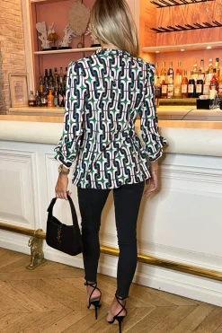 Green and Blue Geometric Printed 3/4 Sleeve Shirt