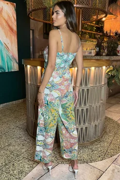 Green Paisley Multi Print V Neck Jumpsuit