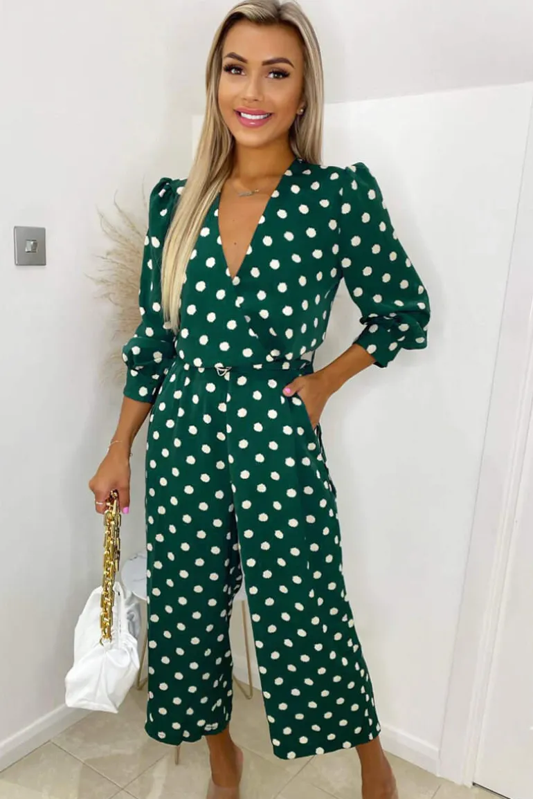 Green Spot Wrap Over Jumpsuit
