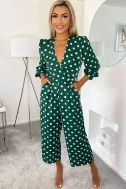 Green Spot Wrap Over Jumpsuit