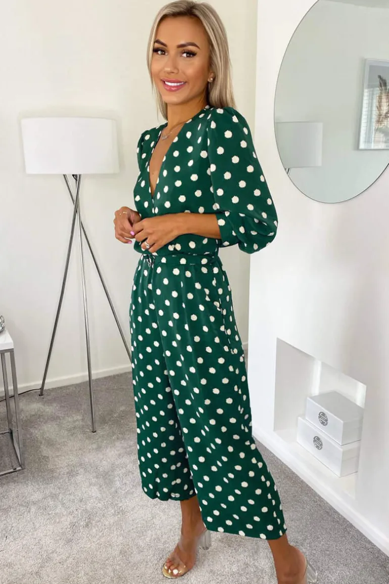 Green Spot Wrap Over Jumpsuit