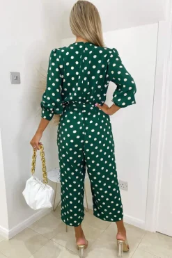 Green Spot Wrap Over Jumpsuit