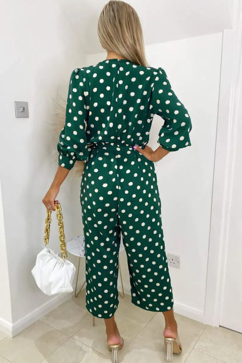 Green Spot Wrap Over Jumpsuit