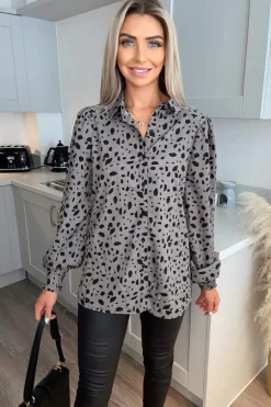 Grey Animal Print Long Sleeved Shirt