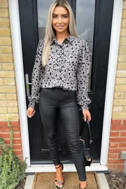 Grey Animal Print Long Sleeved Shirt