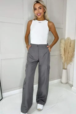 Grey Wide Leg Cargo Pants