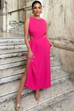 Hot Pink Cut Out Midi Dress