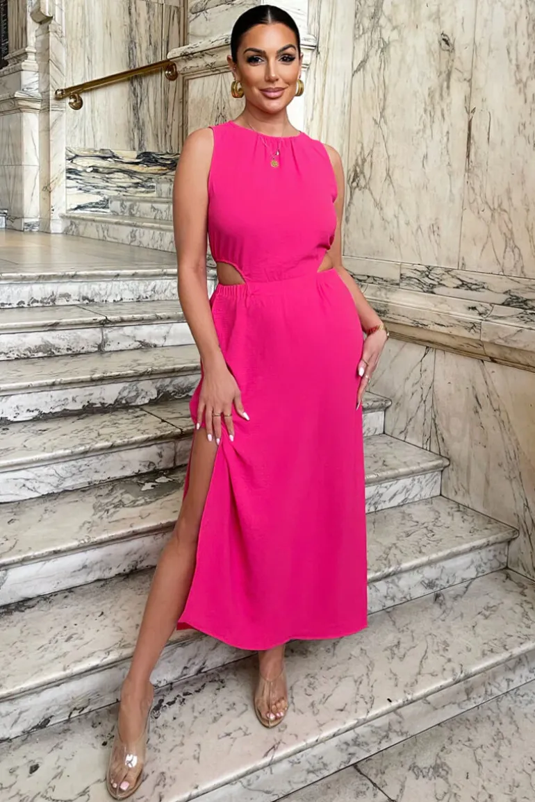 Hot Pink Cut Out Midi Dress