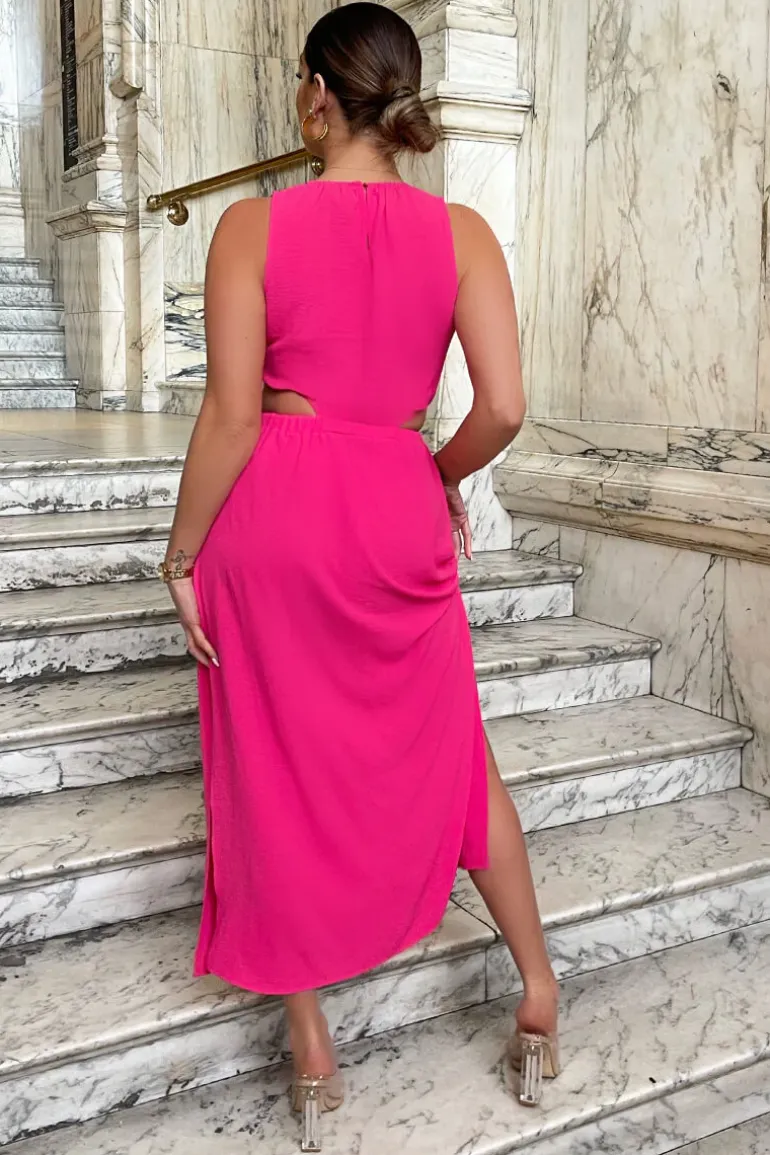Hot Pink Cut Out Midi Dress