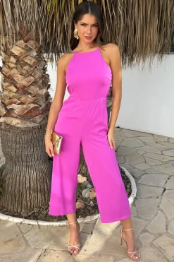 Hot Pink Strappy Racer Neck Jumpsuit