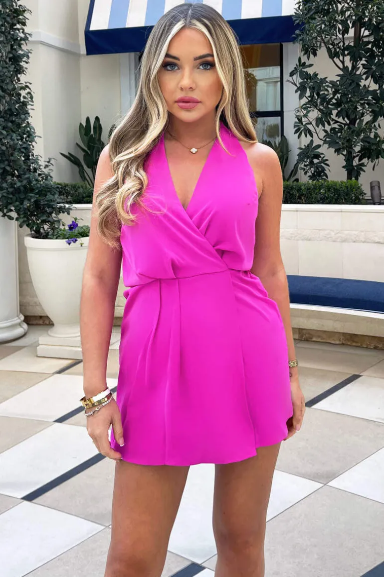 Hot Pink Wrap Top Skort Style Playsuit