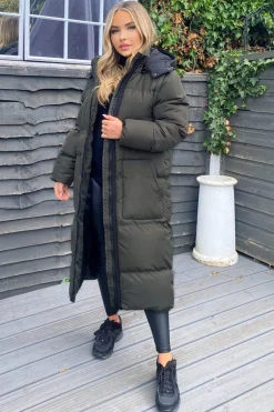 Khaki 2 in 1 Puffer Coat With Detachable Sleeves