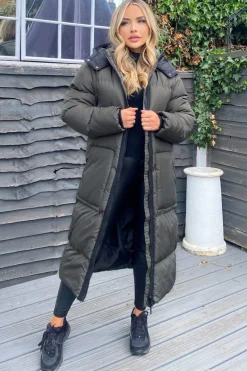 Khaki 2 in 1 Puffer Coat With Detachable Sleeves