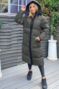 Khaki 2 in 1 Puffer Coat With Detachable Sleeves