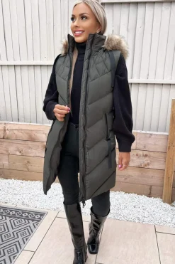 Khaki Faux Fur Hooded Gilet