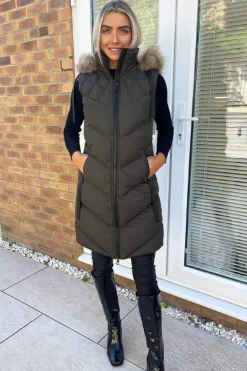 Khaki Faux Fur Hooded Gilet