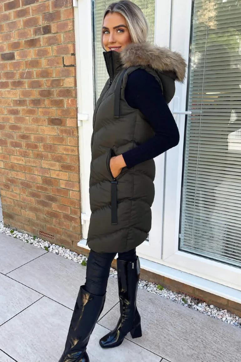 Khaki Faux Fur Hooded Gilet