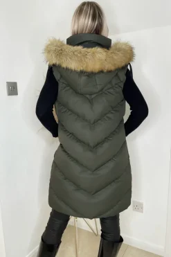 Khaki Faux Fur Hooded Gilet