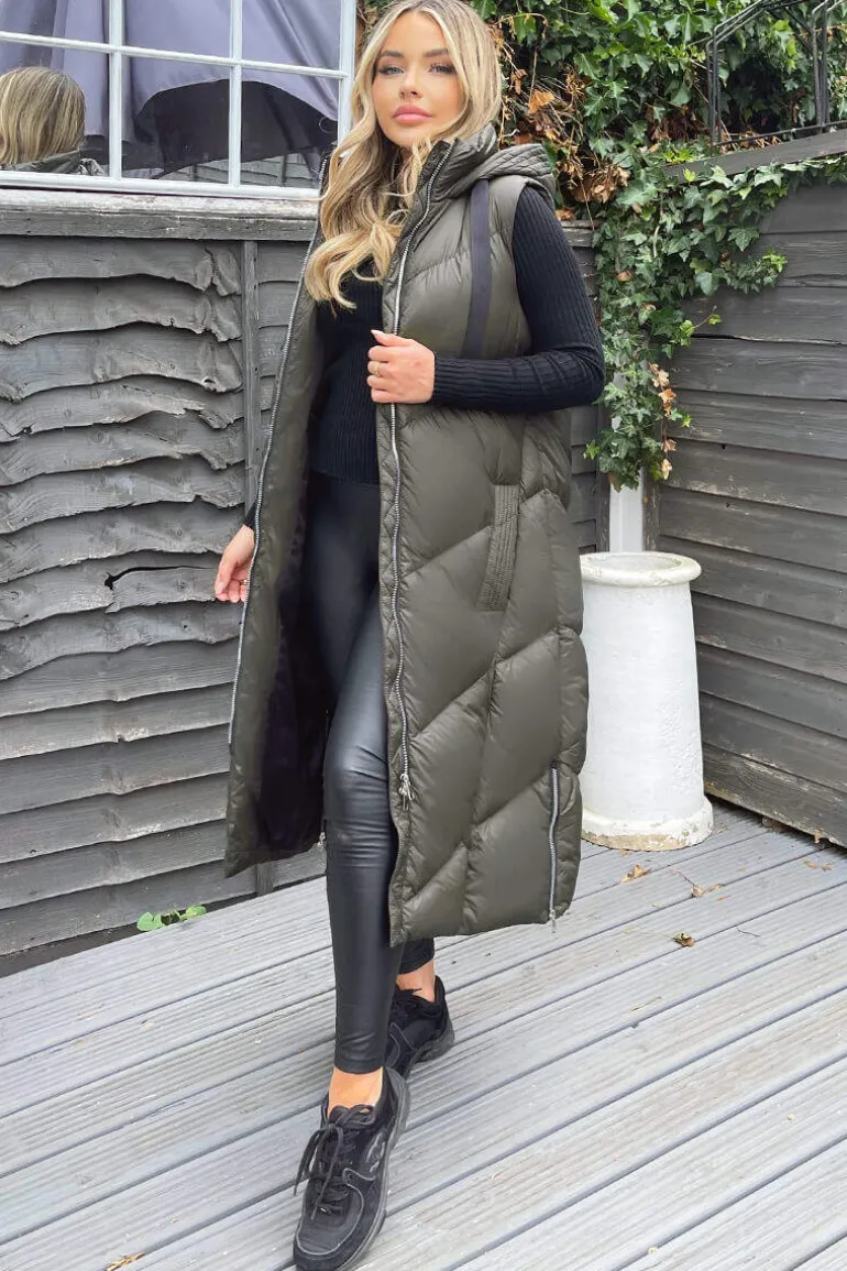 Khaki Hooded Puffer Gilet