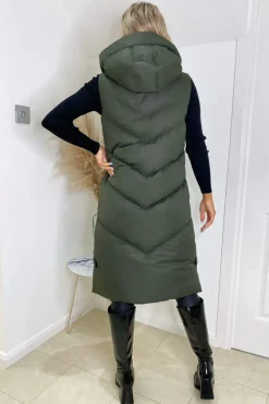 Khaki Hooded Zip Up Gilet