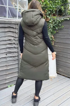 Khaki Hooded Zip Up Gilet