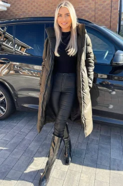 Khaki Long Puffer Coat