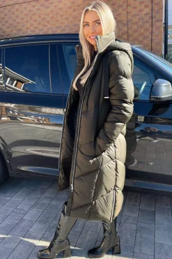 Khaki Long Puffer Coat
