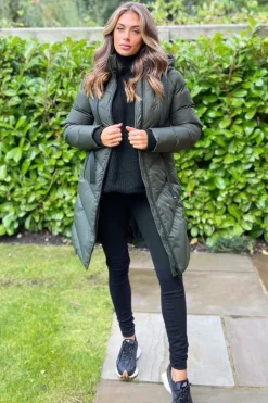 Khaki Long-Line Padded Coat