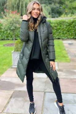 Khaki Long-Line Padded Coat