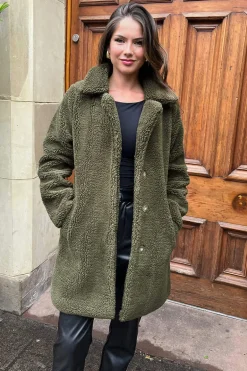 Khaki Longline Teddy Coat