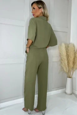 Khaki V-Neck Collar Tie Front Shirt