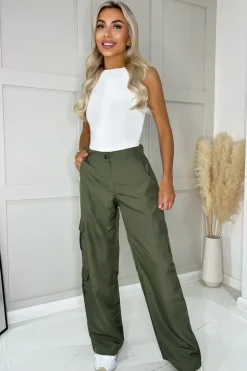 Khaki Wide Leg Cargo Pants