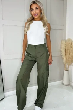 Khaki Wide Leg Cargo Pants