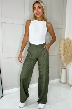 Khaki Wide Leg Cargo Pants