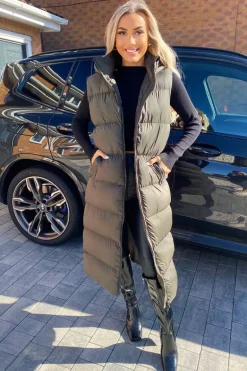 Khaki Zip Up Hooded Gilet