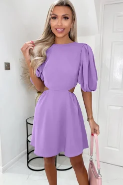 Lilac Cut Out Round Neck Mini Dress