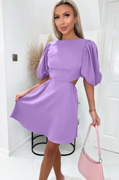 Lilac Cut Out Round Neck Mini Dress