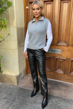 Mid Grey 1/4 Zip Knitted Vest