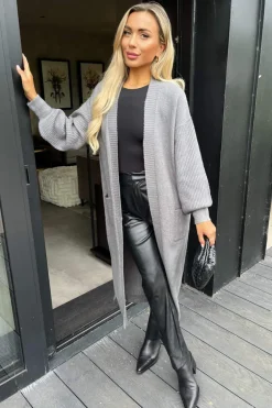 Mid Grey Knitted Midi Dress And Cardigan Co-ord