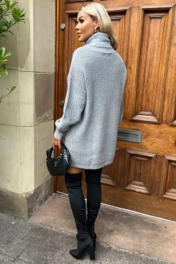 Mid- Grey Roll Neck Knitted Mini Dress
