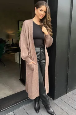 Mink Knitted Midi Dress And Cardigan Co-ord