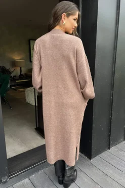 Mink Knitted Midi Dress And Cardigan Co-ord