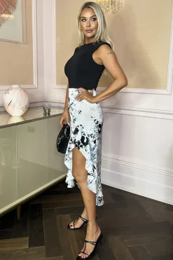 Multi Abstract Animal Print 2 In 1 High Low Frill Hem Midi Dress