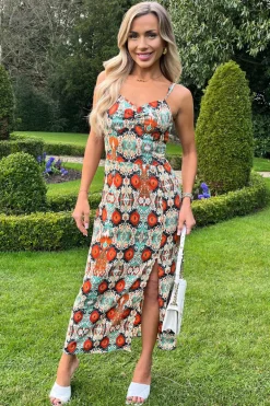 Multi Abstract Print Strappy Midi Dress